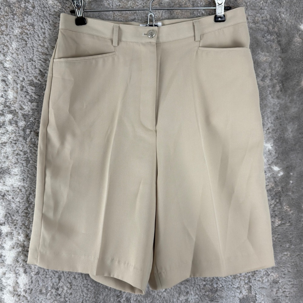 Haley Size 10 Pleated High Rise Bermuda Dress Shorts Tan Sleeveless Womens